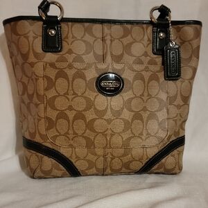 Coach Tan and Black Signature Tote